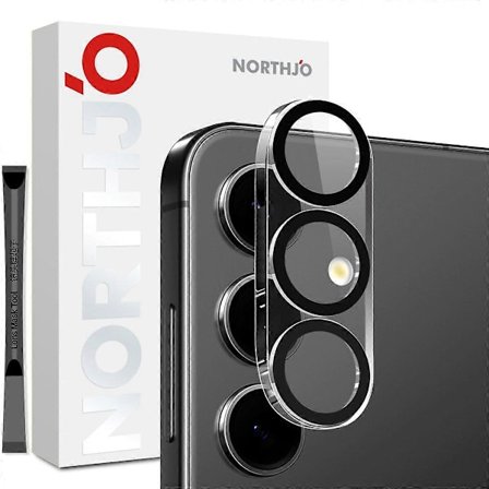 NORTHJO Kamerabeskyttelse til Samsung Galaxy S25 FE, sorte cirkler, hærdet glas, HD klar 3D Ful