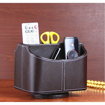 Fjernkontrollholder i skinn, 360 graders roterende skrivebord-TV-fjernkontrollholder/boks, salongbord