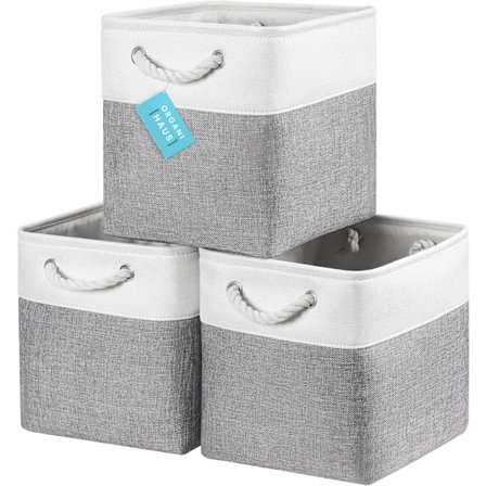 28x28 Kubus Opbevaringskasser Sæt med 3, Stof Kubus Kurve til Opbevaringshylder, Foldbare Opbevaringskuber, Ruminddelingskasser til 