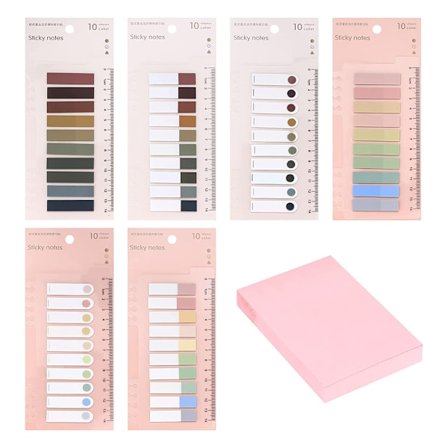 Sæt med 6 post-it lapper, farvet selvklæbende bogmærkesetiket