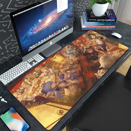 Spel Yuanshen tecknad kontors tangentbord dator skrivbordsunderlägg stor kreativ matta vattentät smutsavvisande förtjockad musmatta,400*900*3mm