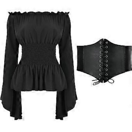 Ny Kvinders Renaissance Bluser Toppe Korset Talje Bælte Middelalderlig Victorian Off Shoulder Langærmet Skjorte Pirat Cosplay Kostumer Hurtig 2023 (