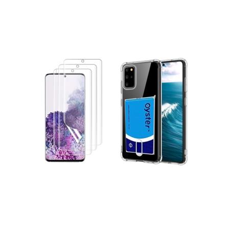 Kotelo, jossa korttipidike ja pehmeä näytönsuoja Samsung Galaxy S20 Plus Transparent