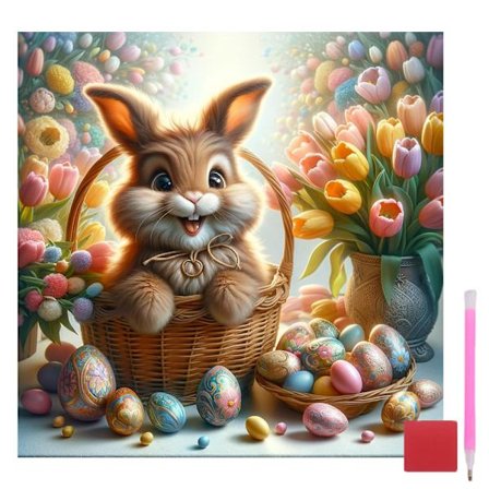 Påske Diamant Kunst Sæt til Voksne, Kanin Diamant Maleri Sæt, 5D DIY Runde Bor Ædelsten Kunst Mal med Diamanter Prikker Håndværk Sæt til 