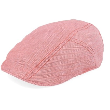 Stetson - Röd flatcap Keps - Ivy Linen Peach Herringbone Flat Cap @ Hatstore