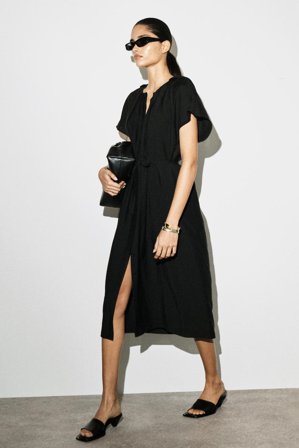 COS Sukienka Midi Z Wiązaniem W Talii in Czarny