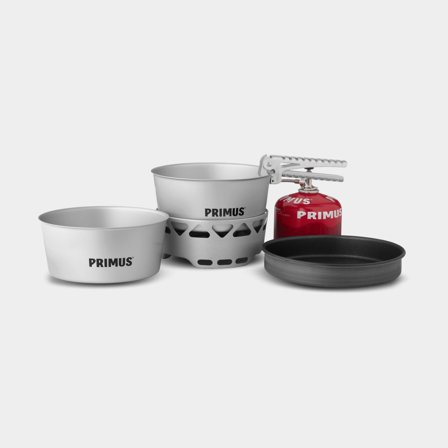 Gasblus / stormkøkken Primus Essential Stove Set, 2000 W + 2 gryder (2 x 1,3 liter) + 1 stegepande + gribetang + opbevaringspose, + Winter Gas (230 