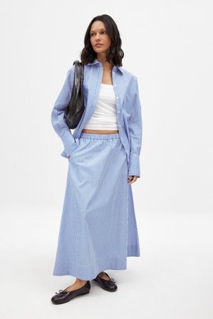 NA-KD Elastic Waist Cotton Midi Skirt - Sommersæt - Stribet - EU 34