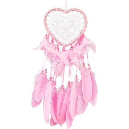 Nydelig hjerteformet drømmefanger, håndlaget blonde drømmefanger fjærperle vegghengt Boho vevd kunst ornament gave