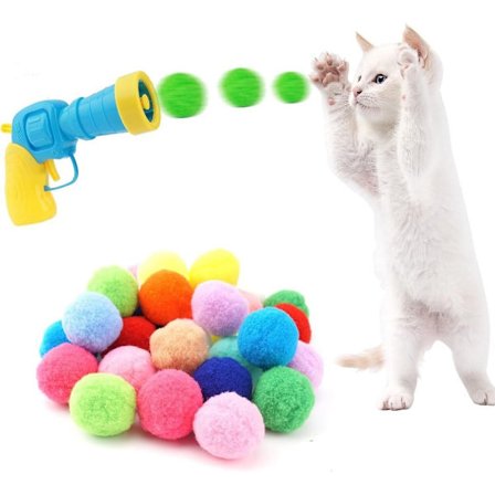 Kissalelut - Pallonheitin 20 huopapallolla kissoille, interaktiivinen kissalelu, pallopyssy, 13 x 10 cm - Lemmikin joululahja