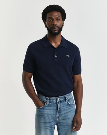 GANT Herren Poloshirt aus strukturierter Baumwolle (XXL) Marineblau