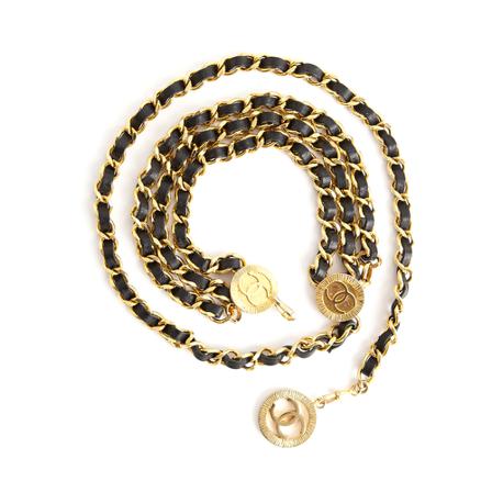 Chanel Vintage, Pre-owned Iconic vintage chain and leather belt Geel, Dames, Maat:ONE Size,leer