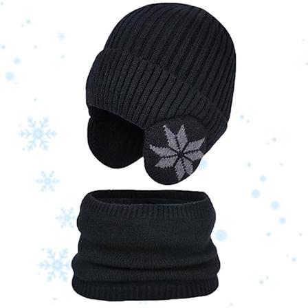 Børne Vinterhue Og Halsklæde Sæt | Strikket Halsklæde Og Beanie Udendørs Sports Sæt - Snefnug Print Elastisk Fortykkelse Udendørs Sportshue Og 