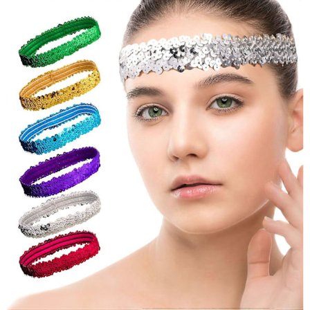 6 stycken paljett pannband Sport Glittrig pannband Elastiskt Glittrande Sport Pannband