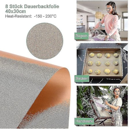 8 stk gjenbrukbare bakeplater 40 x 30 cm Teflon silikon bakepapir Gjenbrukbar bakepapir Klippbar Slitesterk Vaskbar Brun