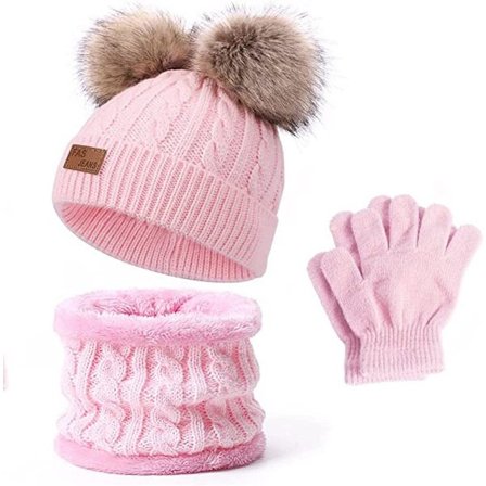 Lue Skjerf Barn Vinter Varm Plysj Strikket Hatt Todelt Sett