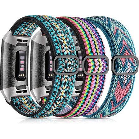 3-pak nylonremmer kompatibel med Fitbit Charge 4-rem / Fitbit Charge 3-rem for kvinner og menn, justerbar elastisk sportsrem myk nylonarmbånd F