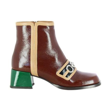 Chie Mihara, Bato Colorblock Patent Ankle Booties Brązowy, Kobieta, Rozmiar: 39 EU