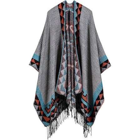 Dam Poncho Överdimensionerad Tartan Poncho Cape Filt Sjal Cardigans med Tofs 130 x 150 cm