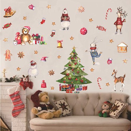 #Julevinduesvægdekorationer Julemand Rensdyr Vægmærker Juletog#