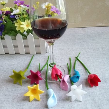 6st Blommor Vinkopp Marker Silikon Vinglas Etikett Glas Cu