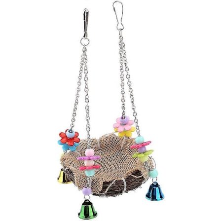 Fågelbo i rotting, Hängande gungleksaker för papegojor med klockor Fågelbur Hängmatta för Kakadua Ara Amazon A