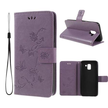 Butterfly läder Samsung Galaxy J6 (2018) fodral - Lila Lila