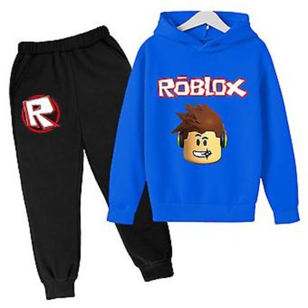 Treningsdresssett for barn, gutter og jenter, Roblox, langermet hettegenser, genser, bukser (13-14 år, kongeblå)