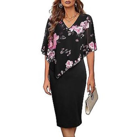 Dame Kjole V-hals Sommer Afslappet Kontor Formelle Kjoler Høj Kvalitet (2XL Pink)