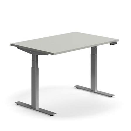 Schreibtisch QBUS höhenverstellbar, 1200x800 mm, Gestell silber, hellgrau