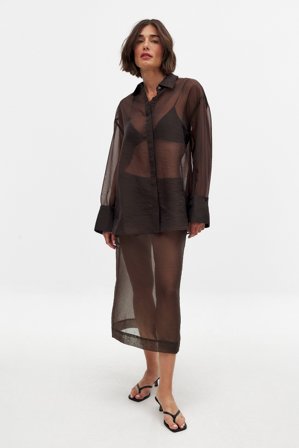 NA-KD Organsa kjol - Midikjolar - Brun - EU 38