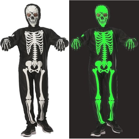 Glow-in-the-Dark Skelettdräkt för Pojkar, Halloweenkostym för Barn
