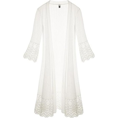 Naisten uimapukupeitteet pitsi läpikuultava 3/4 hiha uimapuku Duster Cardigan