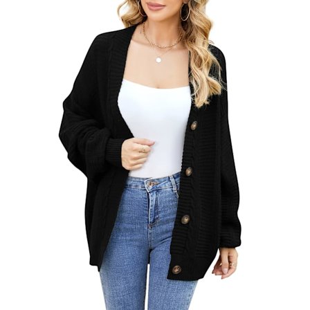 Kvinnlig Cardigan Långärmad V-ringad Knäppt Tröja