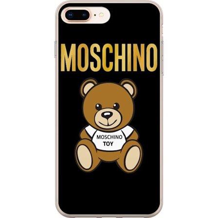 Kompatibelt Mobilskal till Apple Apple iPhone 8 Plus Moschino-inspirerad nallebjörn med text på tröjan, centrerad mot svart bakgrund med tydlig mod