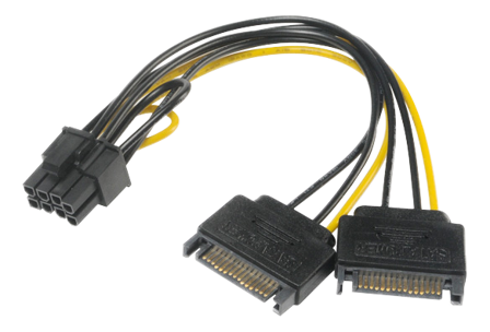 AKASA strømadapter - SATA-strøm til 8-pins PCIe-strøm (6+2) - 15 cm