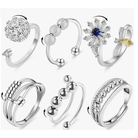 6-delars set med ångestdämpande gyro-ringar för kvinnor, justerbart ringset, justerbar öppningsbar roterande ring, stressreducerande ring, stapelbar