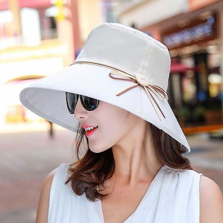 Naisten aurinkolakki, taitettava, leveälierinen, niskasuojalla, kesä- ja kevät UV-hattu, leukaremmi