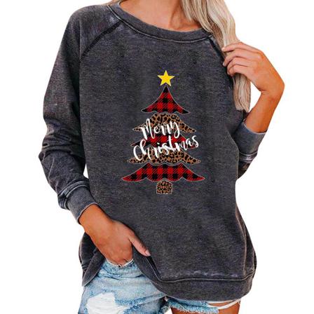 Kvinnor Print Xmas Toppar Crew Neck Christmas Casual Pullover
