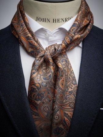 John Henric Men's Beige Silk Scarf Paisley Size Onesize