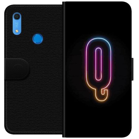 Kompatibelt Lommeboketui til Huawei Huawei Y6s (2019) Minimalistisk neonbokstav Q i skinnende farger mot mørk bakgrunn