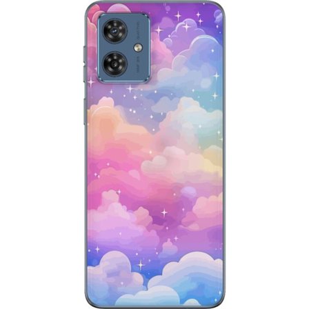 Kompatibelt Mobildeksel til Motorola Moto G54 Søt enhjørning med regnbuefarget hår mot en stjernebelagt pastellbakgrunn i kawaii-stil