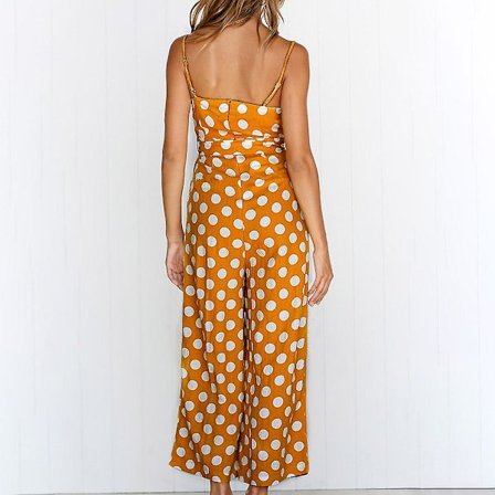 Dam Strappy Semesterlekdräkt Dam Jumpsuit Strand Prickig Tryckt Vida Ben Kompatibel med Sommar Ny Gul S