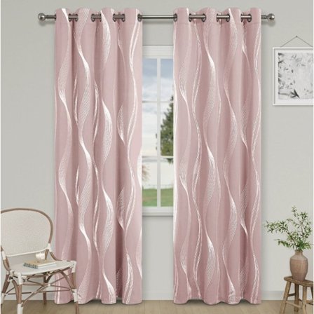 Mörkläggningsgardiner med ringar, termiskt isolerad enkel panel för sovrum kontor 132x213 cm rosa vågigt mönsterdesign