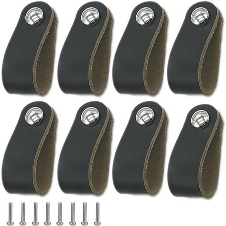 Tcgg - 8 stk. skinnhåndtak, svart skinnhåndtak til skap, skinnhåndtak med skruer, mykt PU-skinndørhåndtak, lett å installere, passer alle