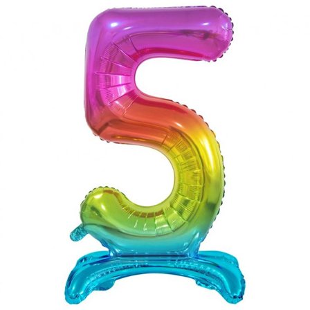 Stående Sifferballong Regnbågsfärg 74cm "0-9" Siffra 5 - Kalaslagret.se