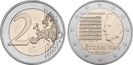Luxembourg 2013 - The National Anthem of the GrandDuchy of Luxembourg - 2 euro coin