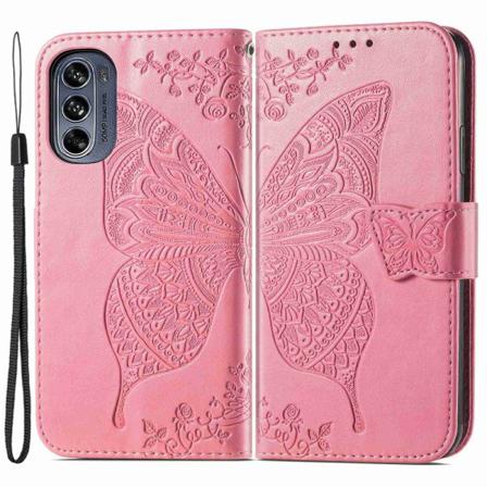 SKALO Motorola Moto G62 5G Mandala Butterfly lompakkokotelo - Pi Pink