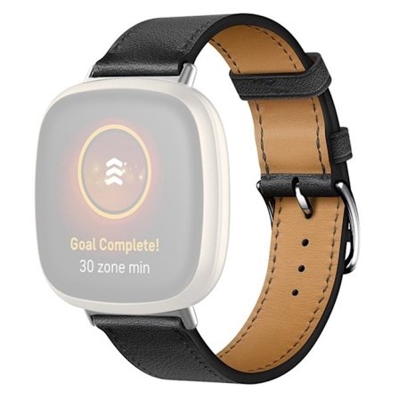 Fitbit Sense 2 / Versa 4 urrem i ægte læder med syninger - Sort