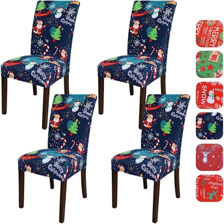 (Julemand, pakke med 4) Jule-stolbetræk strækbare spisestue stolebetræk